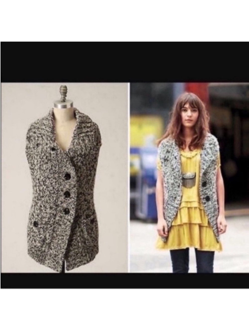 Anthropologie Moth Wool Blend Sleeveless Knit Sweater Cardigan Vest Sz XL Long